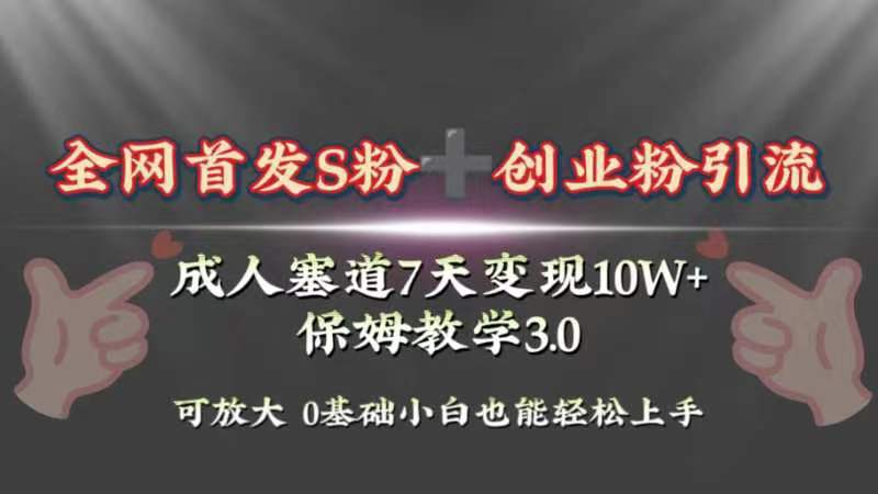 全网首发s粉加创业粉引流变现，成人用品赛道7天变现10w+保姆教学3.0-讯领网创