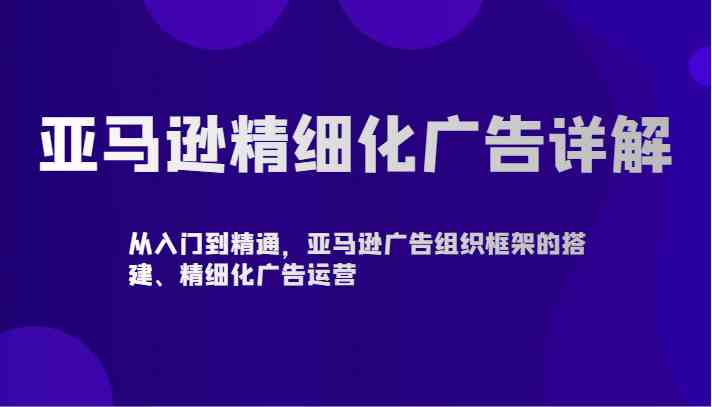 亚马逊精细化广告详解-从入门到精通，亚马逊广告组织框架的搭建、精细化广告运营-讯领网创