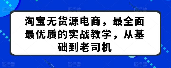 淘宝无货源电商，最全面最优质的实战教学，从基础到老司机-讯领网创