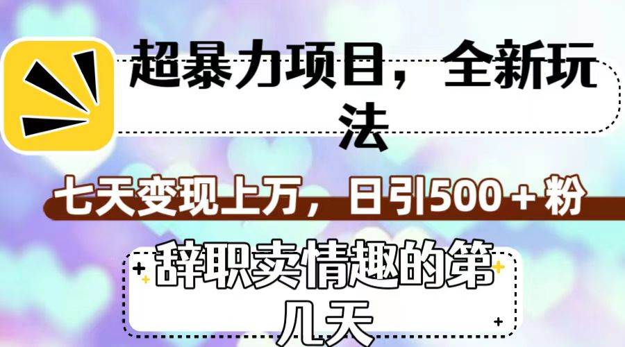 超暴利项目，全新玩法（辞职卖情趣的第几天），七天变现上万，日引500+粉-讯领网创