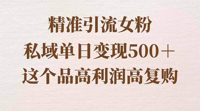 （8742期）精准引流女粉，私域单日变现500＋，高利润高复购，保姆级实操教程分享-讯领网创