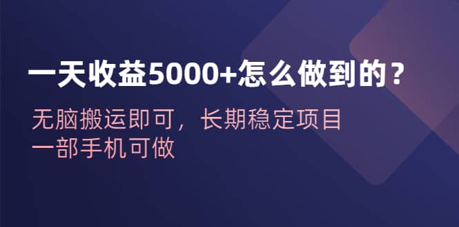 一天收益5000+怎么做到的？无脑搬运即可，长期稳定项目，一部手机可做-讯领网创