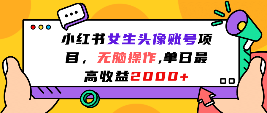 小红书女生头像账号项目，无脑操作，单日最高收益2000+-讯领网创