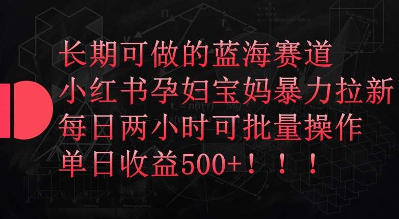 长期可做的蓝海赛道，小红书孕妇宝妈暴力拉新玩法，每日两小时可批量操作，单日收益500+【揭秘】-讯领网创