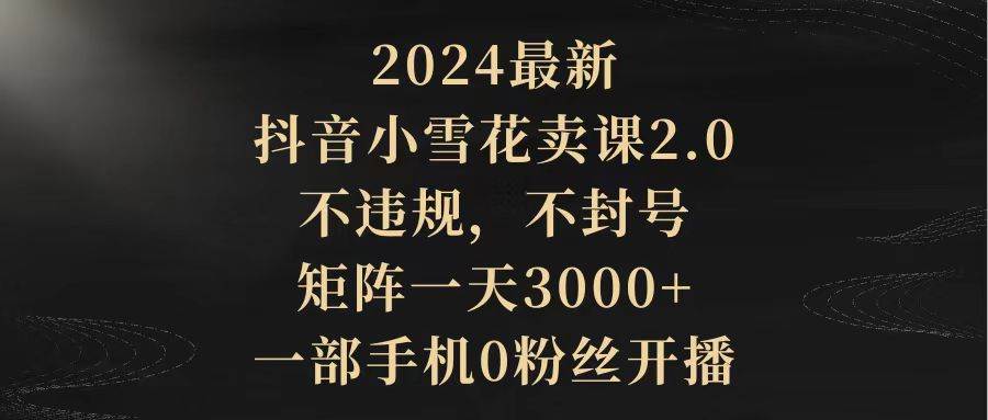 2024最新抖音小雪花卖课2.0 不违规 不封号 矩阵一天3000+一部手机0粉丝开播-讯领网创