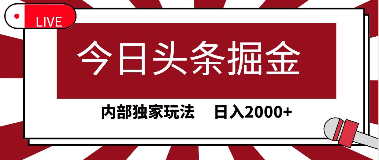 今日头条掘金，30秒一篇文章，内部独家玩法，日入2000+-讯领网创