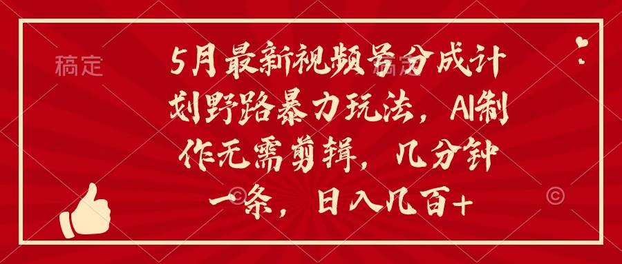 （10488期）5月最新视频号分成计划野路暴力玩法，ai制作，无需剪辑。几分钟一条，…-讯领网创