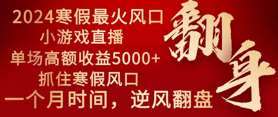 （8766期）2024年最火寒假风口项目 小游戏直播 单场收益5000+抓住风口 一个月直接提车-讯领网创