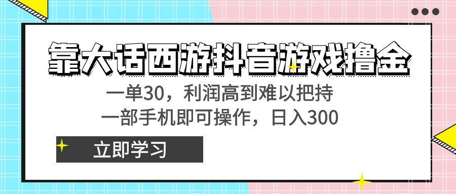 （8896期）靠大话西游抖音游戏撸金，一单30，利润高到难以把持，一部手机即可操作…-讯领网创