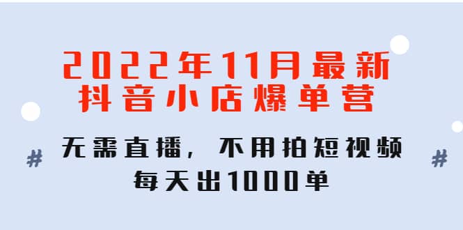 2022年11月最新抖音小店爆单训练营：无需直播，不用拍短视频，每天出1000单-讯领网创