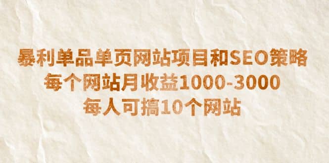 暴利单品单页网站项目和SEO策略 每个网站月收益1000-3000 每人可搞10个-讯领网创