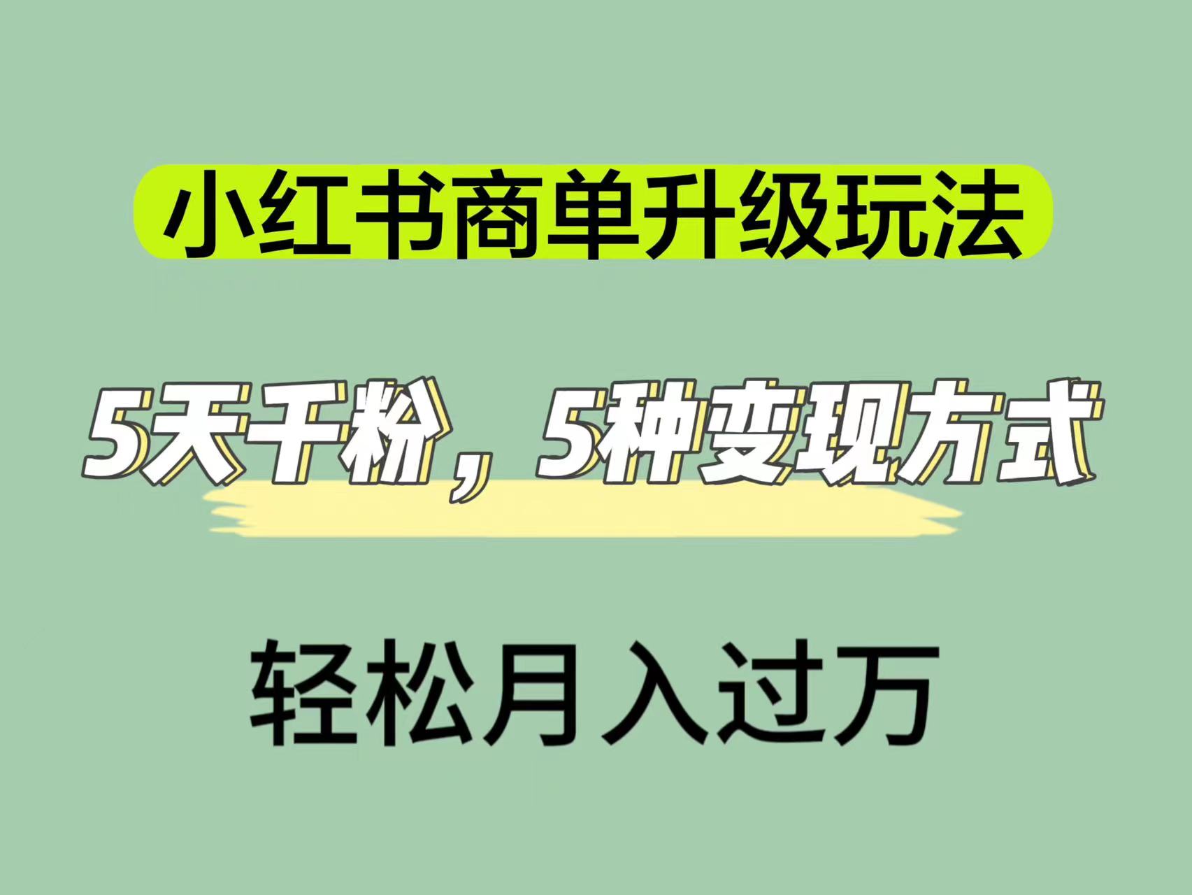 小红书商单升级玩法，5天千粉，5种变现渠道，轻松月入1万+-讯领网创