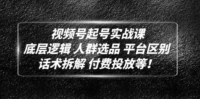 视频号起号实战课：底层逻辑 人群选品 平台区别 话术拆解 付费投放等-讯领网创