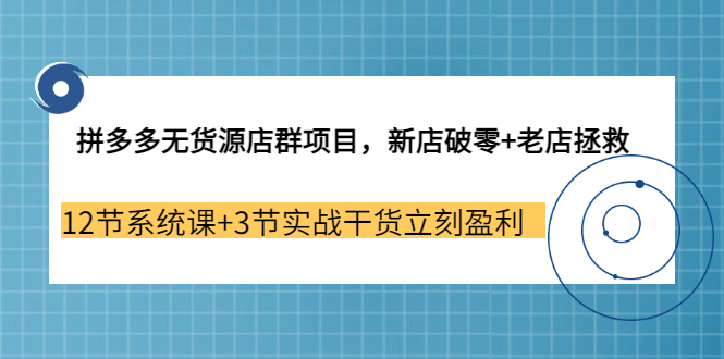 拼多多无货源店群项目，新店破零+老店拯救 12节系统课+3节实战干货立刻盈利-讯领网创