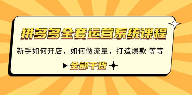 拼多多全套运营系统课程：新手如何开店 如何做流量 打造爆款 等等 全部干货-讯领网创