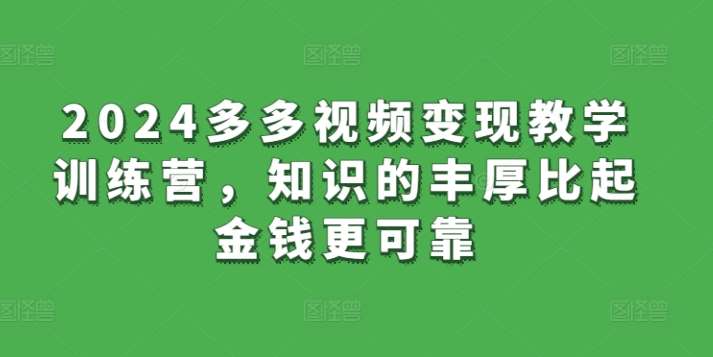 2024多多视频变现教学训练营，知识的丰厚比起金钱更可靠-讯领网创