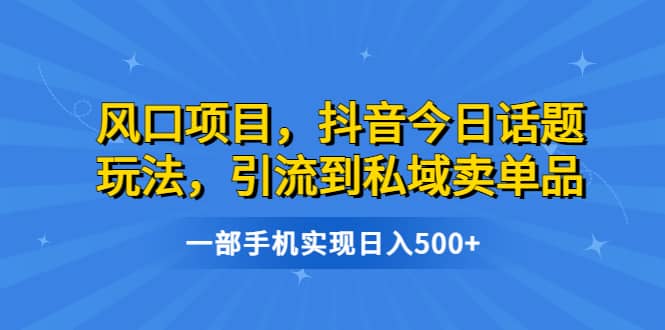 风口项目，抖音今日话题玩法，引流到私域卖单品，一部手机实现日入500+-讯领网创