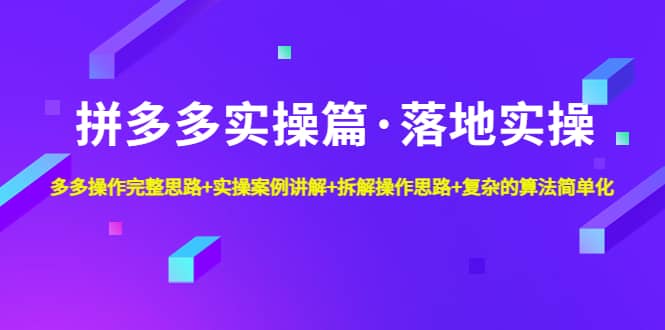 拼多多实操篇·落地实操 完整思路+实操案例+拆解操作思路+复杂的算法简单化-讯领网创