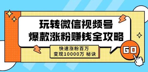 玩转微信视频号爆款涨粉赚钱全攻略，快速涨粉百万变现万元秘诀-讯领网创