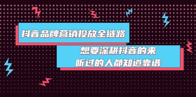 抖音品牌营销投放全链路：想要深耕抖音的来，听过的人都知道靠谱-讯领网创