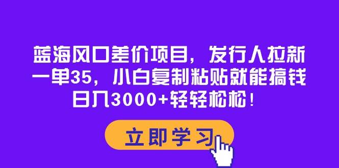 蓝海风口差价项目，发行人拉新，一单35，小白复制粘贴就能搞钱！日入3000+轻轻松松-讯领网创