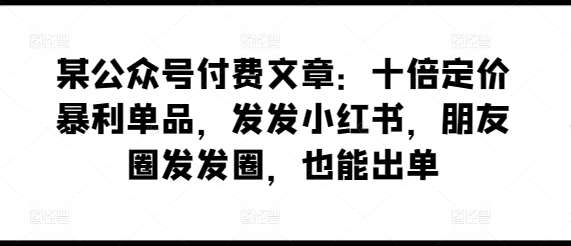 某公众号付费文章：十倍定价暴利单品，发发小红书，朋友圈发发圈，也能出单-讯领网创