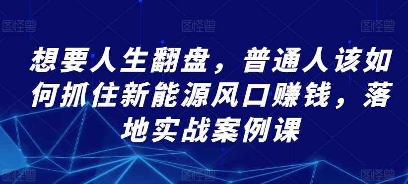 想要人生翻盘，普通人该如何抓住新能源风口赚钱，落地实战案例课-讯领网创