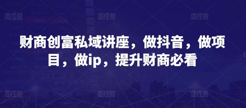 财商创富私域讲座，做抖音，做项目，做ip，提升财商必看-讯领网创