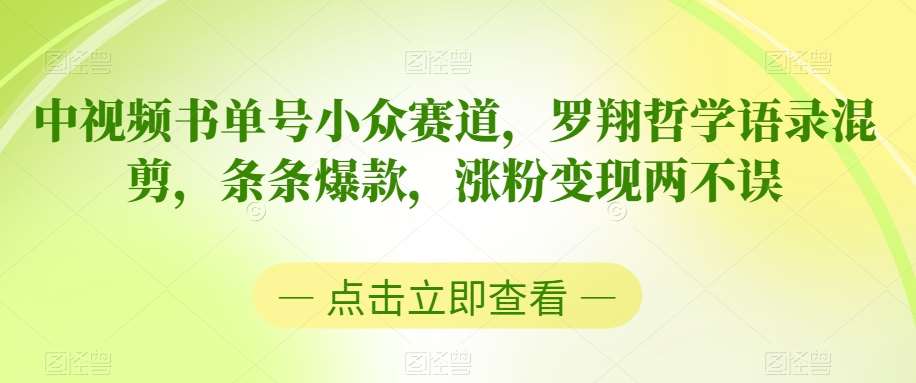 中视频书单号小众赛道，罗翔哲学语录混剪，条条爆款，涨粉变现两不误【揭秘】-讯领网创