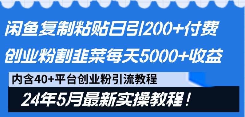 闲鱼复制粘贴日引200+付费创业粉，24年5月最新方法！割韭菜日稳定5000+收益-讯领网创