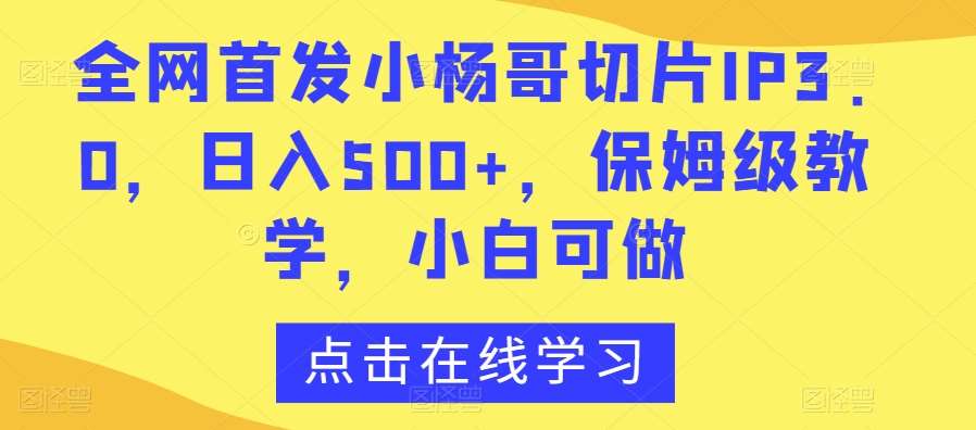 全网首发小杨哥切片IP3.0，日入500+，保姆级教学，小白可做【揭秘】-讯领网创