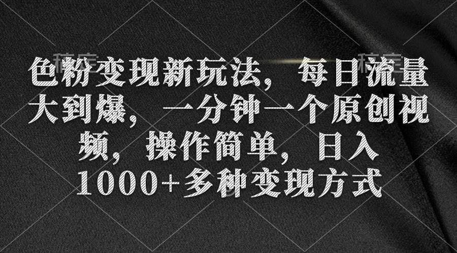 色粉变现新玩法，每日流量大到爆，一分钟一个原创视频，操作简单，日入1000+-讯领网创