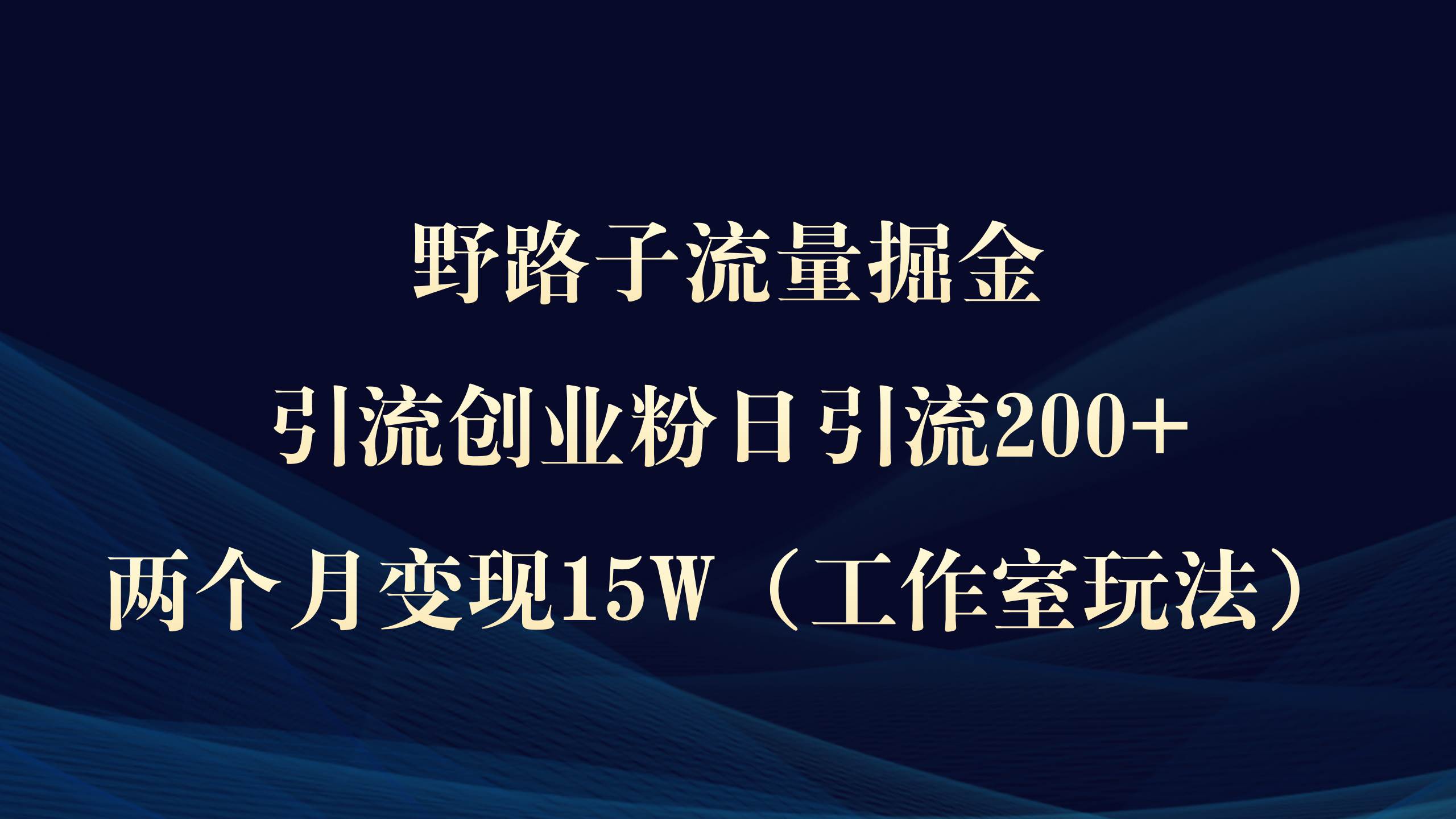 （9513期）野路子流量掘金，引流创业粉日引流200+，两个月变现15W（工作室玩法））-讯领网创