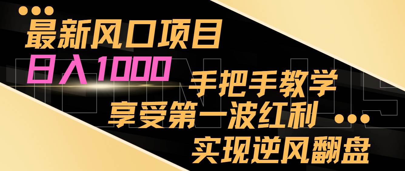 最新风口项目，日入1000，手把手教学，享受第一波红利，实现逆风翻盘-讯领网创