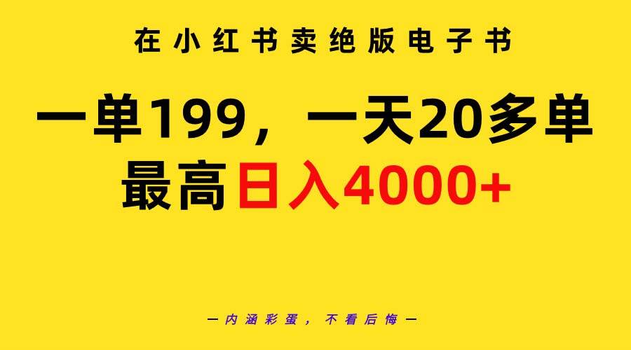 在小红书卖绝版电子书，一单199 一天最多搞20多单，最高日入4000+教程+资料-讯领网创