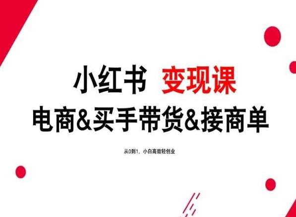 2024年最新小红书变现课，电商&买手带货&接商单，从0到1，小白高效轻创业-讯领网创