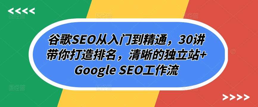 谷歌SEO从入门到精通，30讲带你打造排名，清晰的独立站+Google SEO工作流-讯领网创