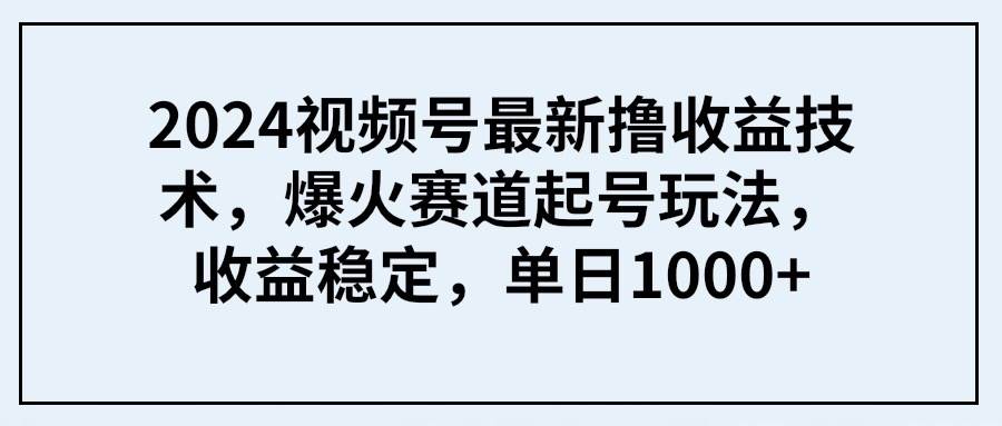 2024视频号最新撸收益技术，爆火赛道起号玩法，收益稳定，单日1000+-讯领网创