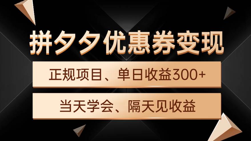 （9749期）拼夕夕优惠券变现，单日收益300+，手机电脑都可操作-讯领网创