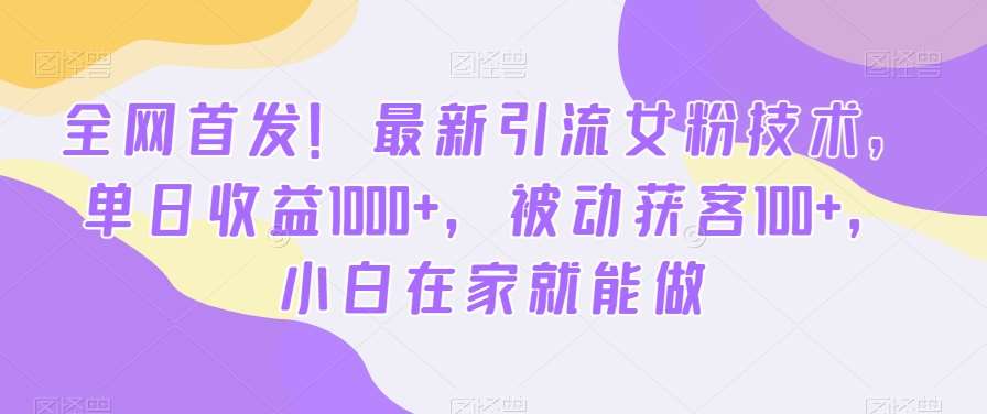 全网首发！最新引流女粉技术，单日收益1000+，被动获客100+，小白在家就能做【揭秘】-讯领网创