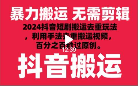 2024最新抖音搬运技术，抖音短剧视频去重，手法搬运，利用工具去重，秒过原创！-讯领网创