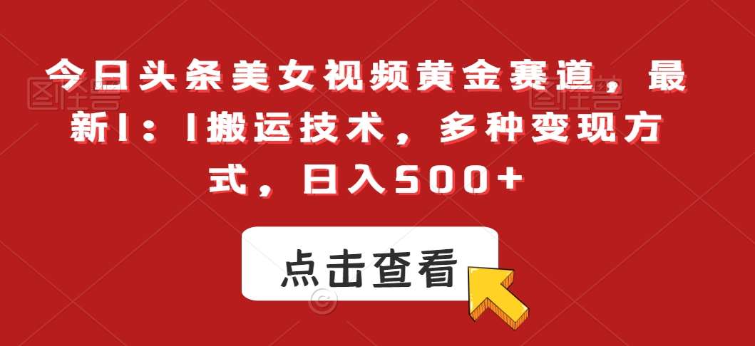 今日头条美女视频黄金赛道，最新1：1搬运技术，多种变现方式，日入500+【揭秘】-讯领网创