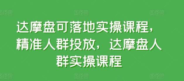 达摩盘可落地实操课程，精准人群投放，达摩盘人群实操课程-讯领网创