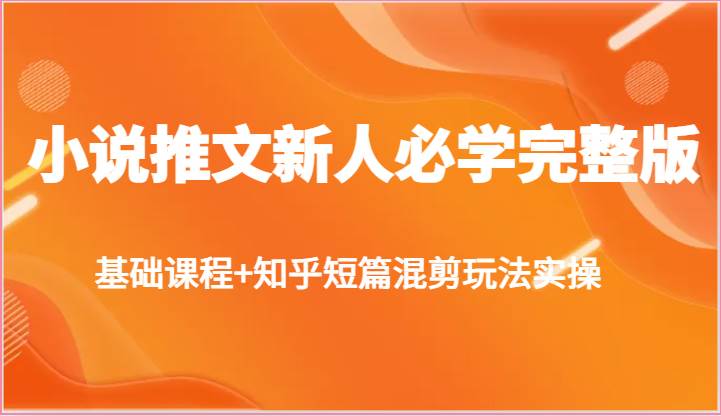 小说推文新人必学完整版，基础课程+知乎短篇混剪玩法实操-讯领网创