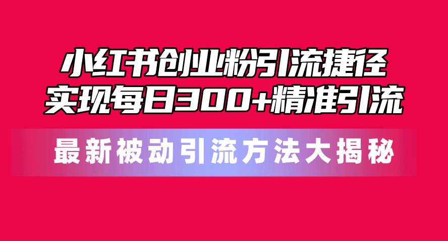 （10692期）小红书创业粉引流捷径！最新被动引流方法大揭秘，实现每日300+精准引流-讯领网创