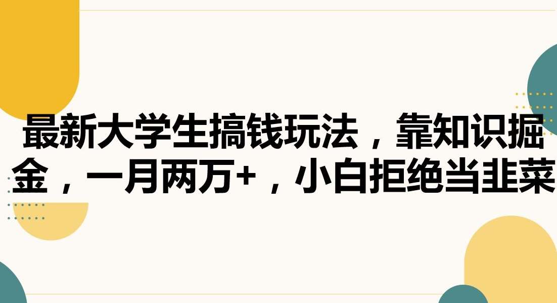 最新大学生搞钱玩法，靠知识掘金，一月两万+，小白拒绝当韭菜【揭秘】-讯领网创