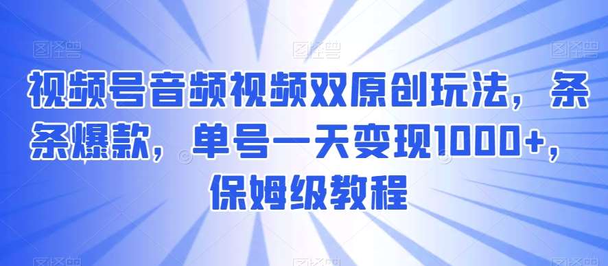 视频号音频视频双原创玩法，条条爆款，单号一天变现1000+，保姆级教程【揭秘】-讯领网创