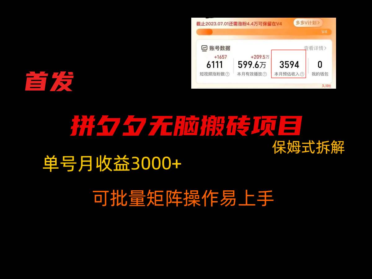 拼夕夕无脑搬砖，单号稳定收益3000+，保姆式拆解-讯领网创