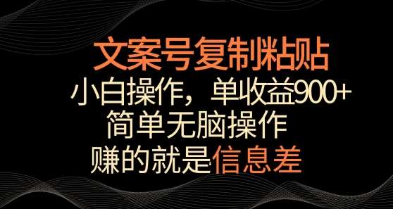 文案号掘金，简单复制粘贴，小白操作，单作品收益900+【揭秘】-讯领网创