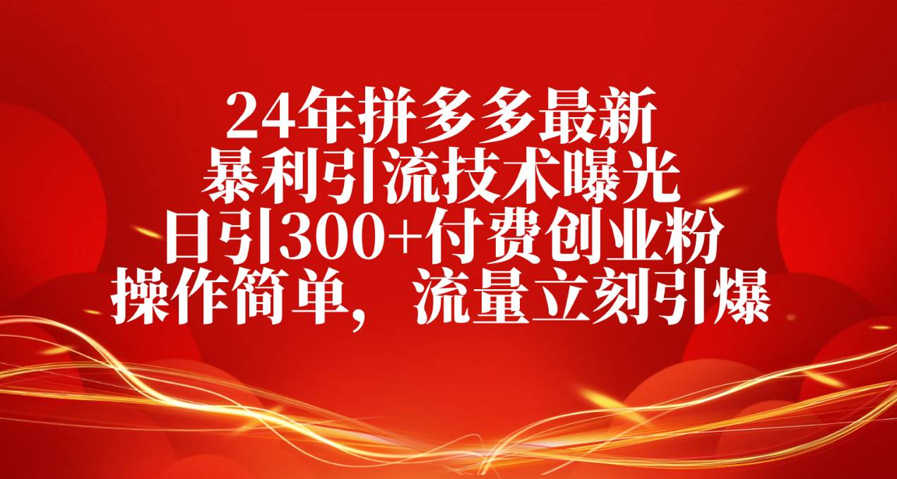 （10559期）24年拼多多最新暴利引流技术曝光，日引300+付费创业粉，操作简单，流量…-讯领网创